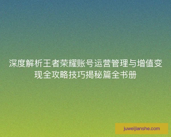深度解析王者荣耀账号运营管理与增值变现全攻略技巧揭秘篇全书册